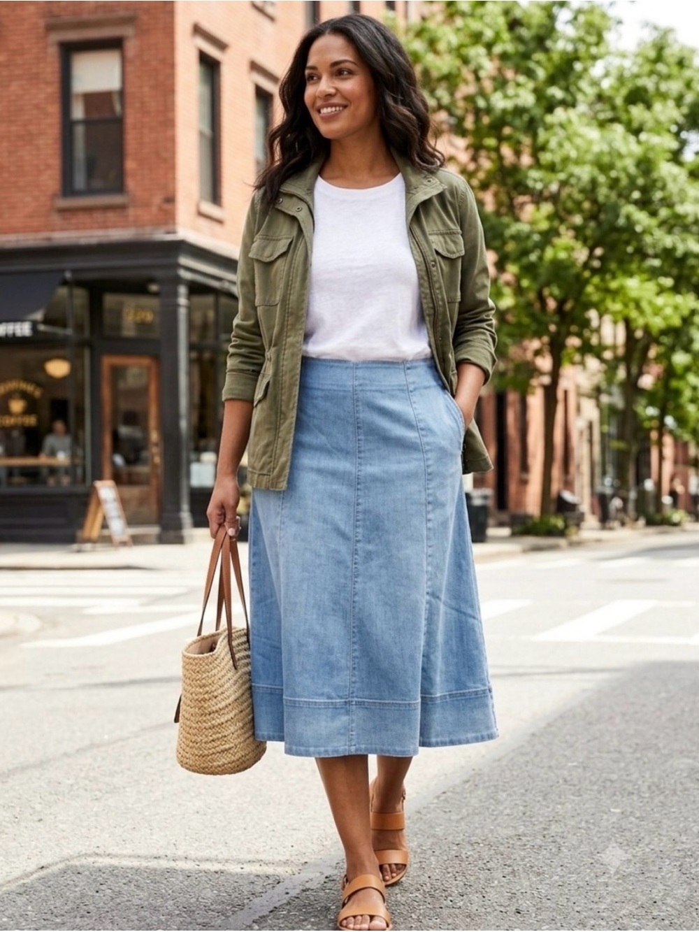 White House Black Market Light Blue Denim Circle Skirt
